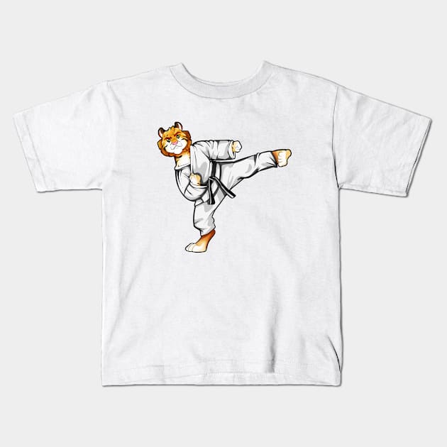 Cartoon Tiger does Tang Soo Do Kids T-Shirt by Modern Medieval Design